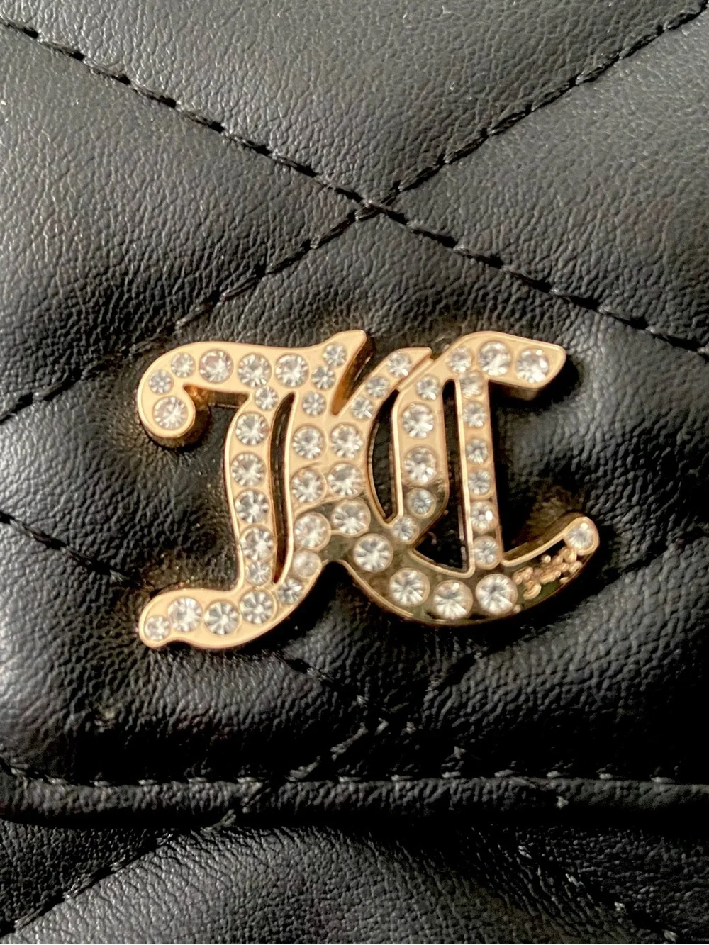 Juicy Couture Black Quilted Clutch Wristlet with Jeweled Logo